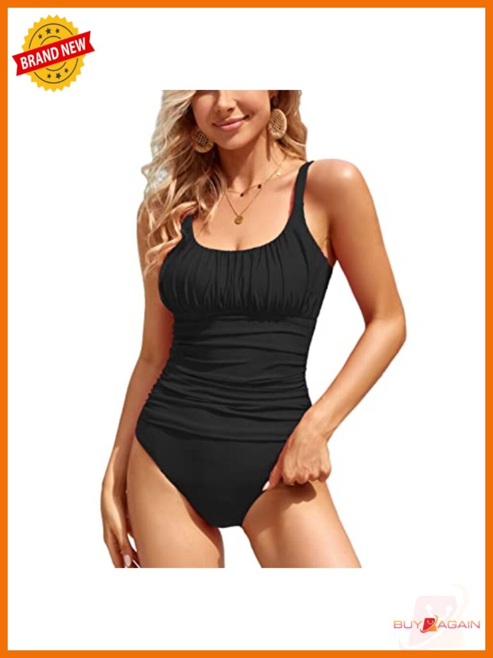 Women's Square Neck Ruched Tummy Control One Piece Swimsuit